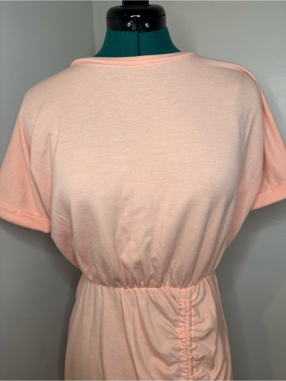 Express Peach Ruched Side-Drawstring Mini Dress - Picture 2 of 10